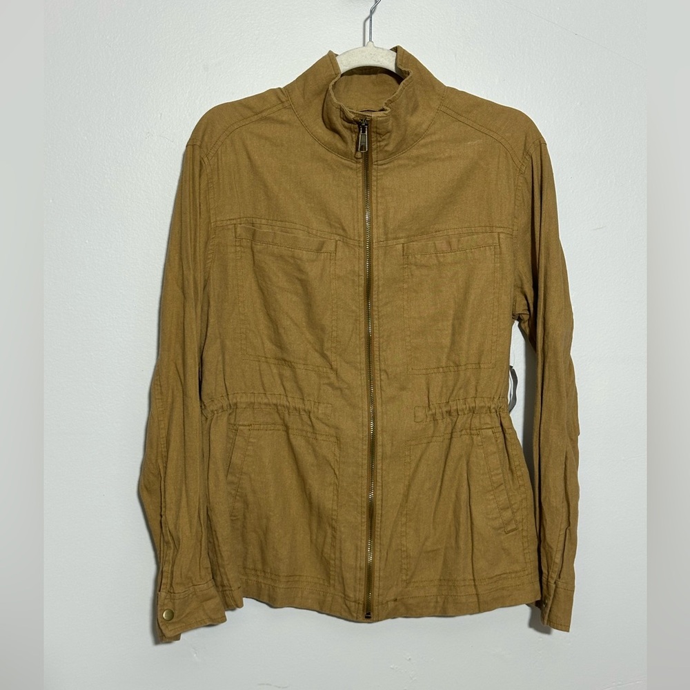 NWT Old Navy‎ Women's M Tan Linen Utility Jacket Drawstring Waist | SKU 0368